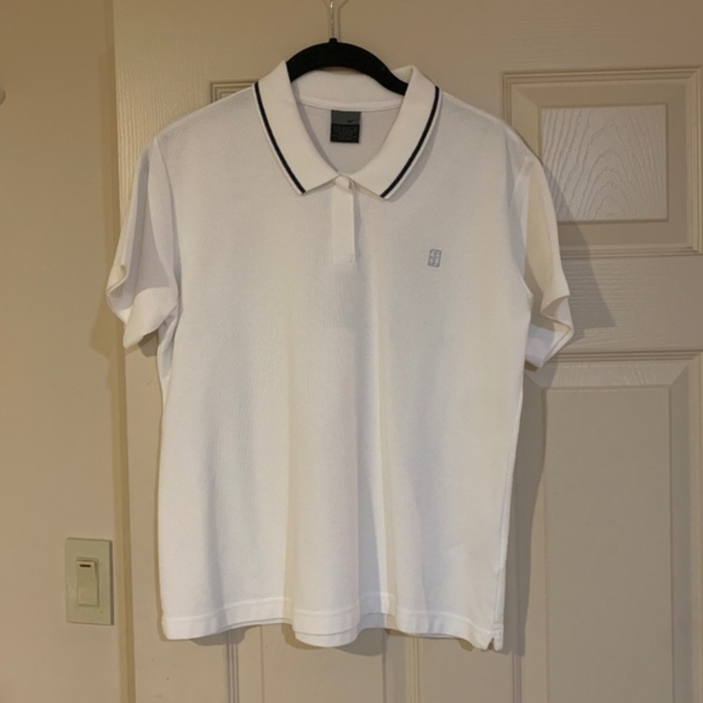 Nike Dri Fit White/Navy Polo Shirt sz L(12-14)